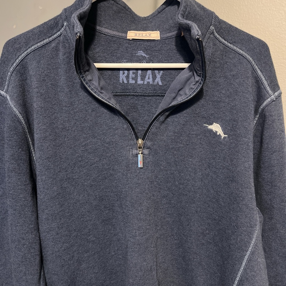 Tommy Bahama Relax Blue Long Sleeve 1/4 Zip Pullover Sweater - Men's Large